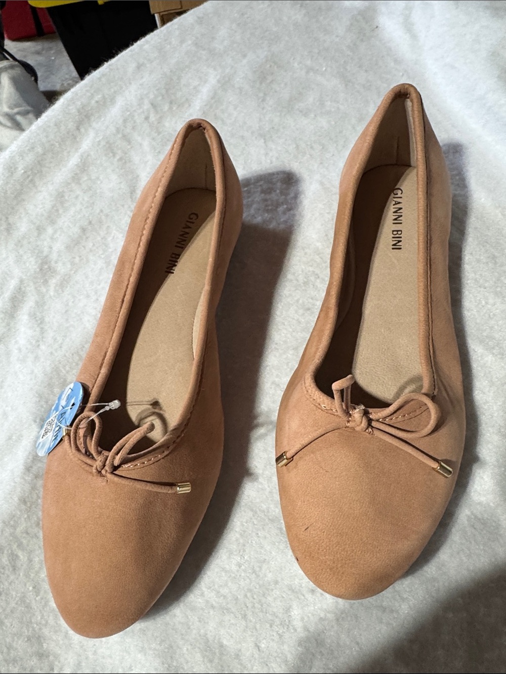 Gianni Bini Soft Tan Suede Bow Ballet Flats
